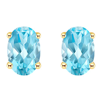 6x4mm Oval Blue Topaz 14k Yellow Gold Stud Earrings
