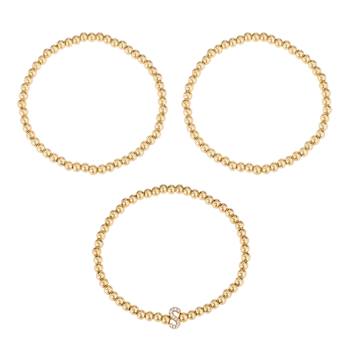 Initial S CZ Beaded Bracelet Set In 14K Gold Over Brass 0.13ctw
