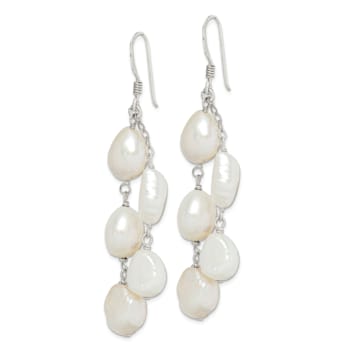Sterling Silver Polished Freshwater Cultured Pearl 2-Strand Dangle Earrings