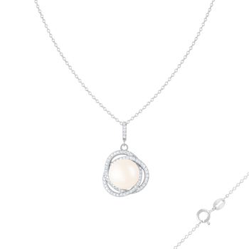 11-12mm Button White Cultured Freshwater Pearl and CZ Rhodium Over
Sterling Silver Pendant