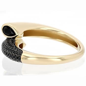 Black Spinel Bypass Ring In 18K Gold Over Sterling Silver