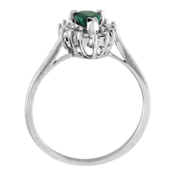 0.53ctw Pear Shaped Emerald and Diamond Ring in 14k White Gold