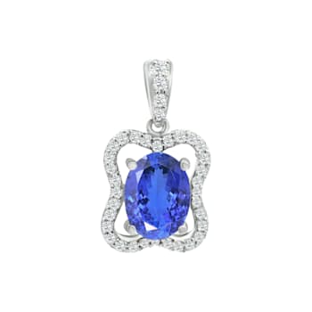 14K White Gold Oval Tanzanite and Diamond Pendant 1.20ctw