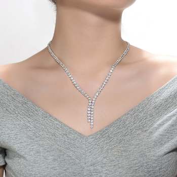 Bezel-Set CZ Tennis Necklace In White Rhodium Over Brass