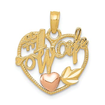 14K Two-tone Number 1 WIFE in Heart with Heart Pendant