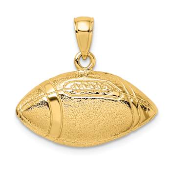 14k Yellow Gold Polished, Brushed and Textured Open-Backed Football pendant