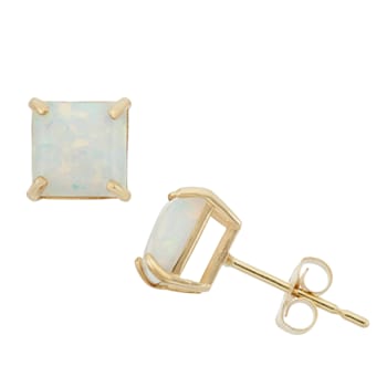 Lab-Created Opal Princess-Cut Stud Earrings In 10K Gold