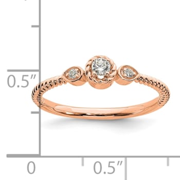 14K Rose Gold Roped Band Petite Round Diamond Ring 0.10ctw