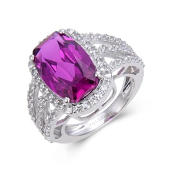 Cushion Cut Lab Created Purple Sapphire and White Topaz Accents Sterling
Silver Ring, 9.59ctw