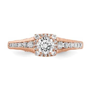 14K Rose Gold Lab Grown Diamond VS/SI GH, Fancy Halo Complete Engagement
Ring 0.894ctw