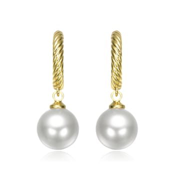 Pear Shape Pearl Twisted Hoop Earrings In 14K Gold Over Brass