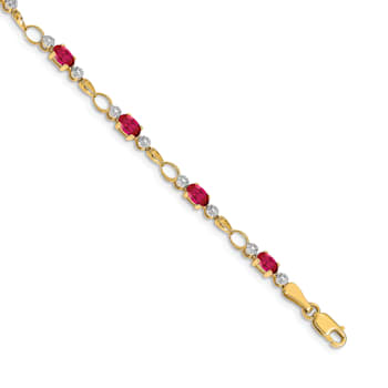 14k Yellow Gold and Rhodium Over 14k Yellow Gold Completed Open-Link
Diamond and Ruby Bracelet