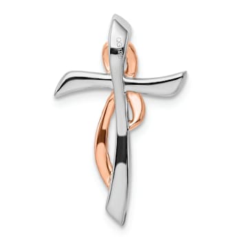 14K White and Rose Gold Cross with Ribbon Diamond Chain Slide