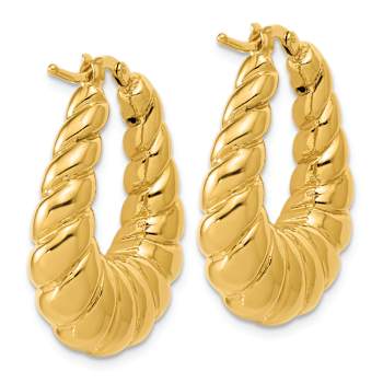 14K Yellow Gold Polished Scallop Oval Hoop Earrings