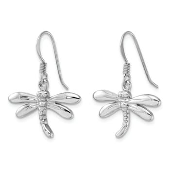 Rhodium Over Sterling Silver Polished Dragonfly Dangle Earrings