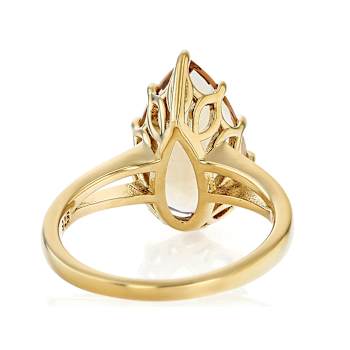 Champagne Quartz Pear Solitaire Ring In 18K Gold Over Sterling Silver 4.41ct