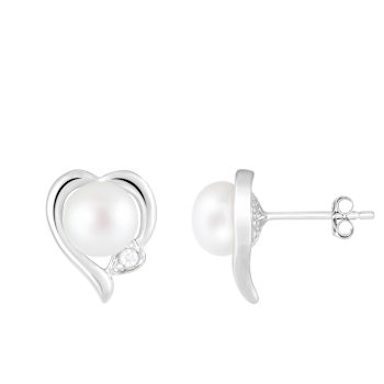 7-7½mm White Cultured Freshwater Pearl and Cubic Zirconia Rhodium Over
Sterling Silver Earrings