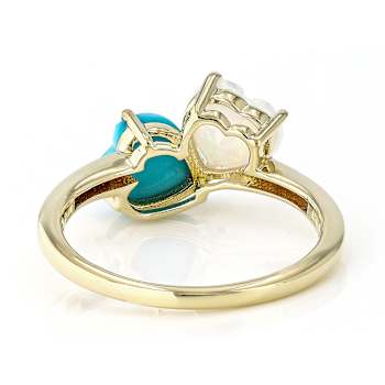 Opal And Sleeping Beauty Turquoise Heart Ring In 18K Gold Over Sterling
Silver 0.66ct