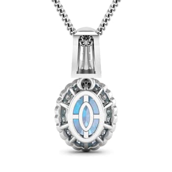 1.40ctw 14K White Gold Oval Aquamarine and White Diamond Pendant with 18
inch Cable Chain