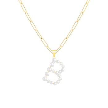 Letter B Initial Cultured Freshwater Pearl 18K Gold Over Sterling Silver
Pendant With  18" Chain