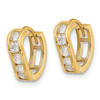 14k Yellow Gold Polished 3/8" Wavy Hinged Huggie Hoop Earrings with
Cubic Zirconia Stones