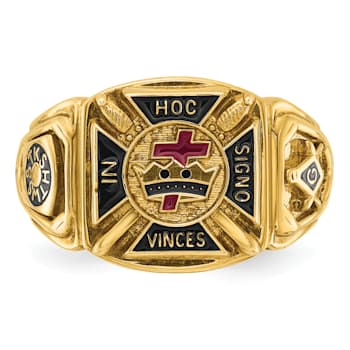 10K Yellow Gold Men's Textured with Enamel Knights Templar Masonic Ring