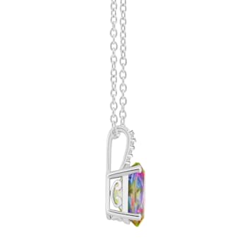 10x8mm Oval Mystic Topaz With Diamond Accents Rhodium Over Sterling
Silver Pendant with Chain