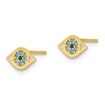 14K Yellow Gold Blue Cubic Zirconia Eye Post Earrings