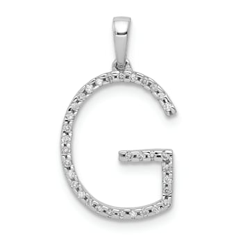 Rhodium Over 14K White Gold Diamond Letter G Initial Pendant
