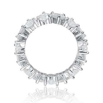 Heart Shape CZ Band Ring In White Rhodium Over Brass