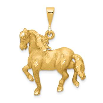 14k Yellow Gold Diamond-Cut and Brushed Horse Pendant