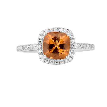 Natural Yellow Citrine Cushion Cut Halo  Ring with Moissanite Accents
Sterling Silver Ring