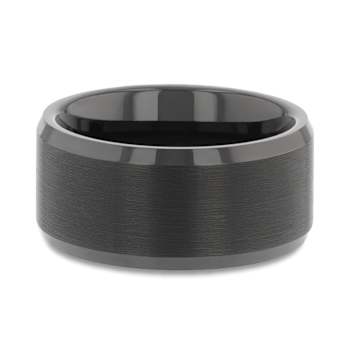 ELISE Black Tungsten Ring with Polished Beveled Edges and Brush Finished
Center 10mm