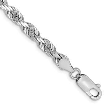 Rhodium Over 14k White Gold 4.5mm Diamond-Cut Quadruple Rope Link Bracelet