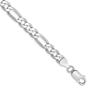 Rhodium Over 14k White Gold 6mm Flat Figaro Link Bracelet