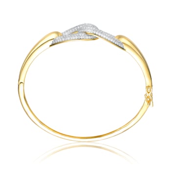 Clear Cubic Zirconia, 14k Gold Plated over Sterling Silver Entwined
Double Raindrop Bangle Bracelet