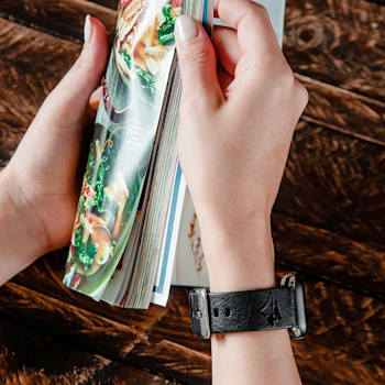 Gametime MLB Toronto Blue Jays Black Leather Apple Watch Band (42/44mm
M/L). Watch not included.