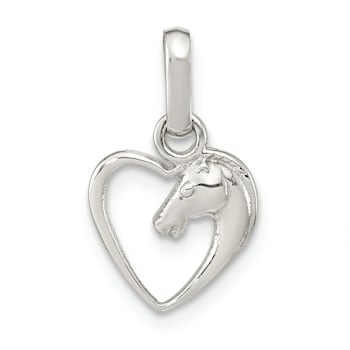 Rhodium Over Sterling Silver Open Heart Horse Head Pendant