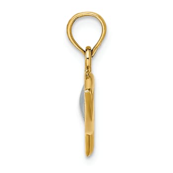 14k Yellow Gold Horizontal Blue Enameled Ichthus Charm