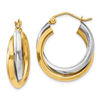 14k Yellow Gold and 14k White Gold 9/16" Polished Double Hoop Earrings