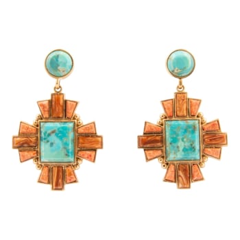 Barse Jewelry Composite Turquoise With Opal & Coral Gold Tone Santa
Fe Cross Dangle Earrings