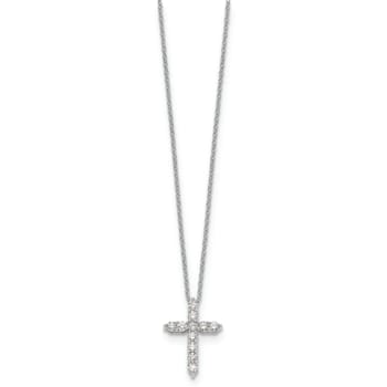 Rhodium Over 14K White Gold Lab Grown Diamond Cross Pendant Necklace