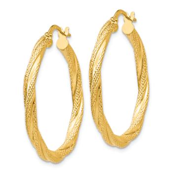14k Yellow Gold 1 1/4" Textured Twisted Hoop Earrings