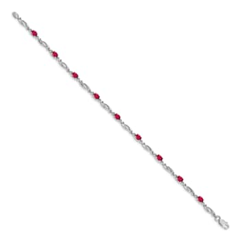 Rhodium Over 14k White Gold Diamond and Ruby Bracelet