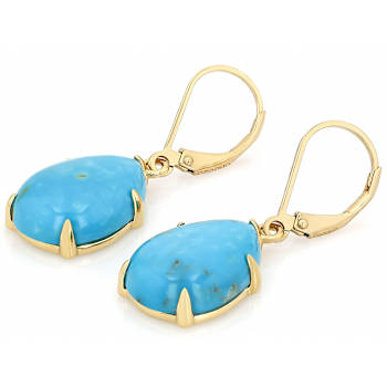 Turquoise Pear Dangle Earrings In 18K Gold Over Sterling Silver 16x12mm