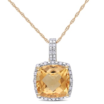 4ct Citrine And 0.10ctw Diamond 10k Yellow Gold Pendant With Chain