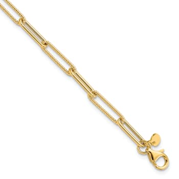 14K Yellow Gold Polished and Textured Paperclip Link Bracelet
