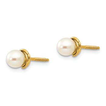 14k Yellow Gold 4-5mm Semi-round Freshwater Cultured Pearl Love Knot
Stud Earrings