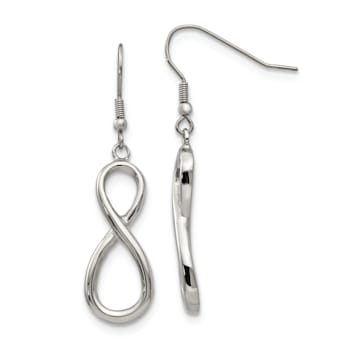Stainless Steel Polished Infinity Dangle Shepherd Hook Earrings