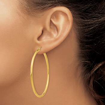 14k Yellow Gold Polished 2 3/16" Tube Hoop Earrings
